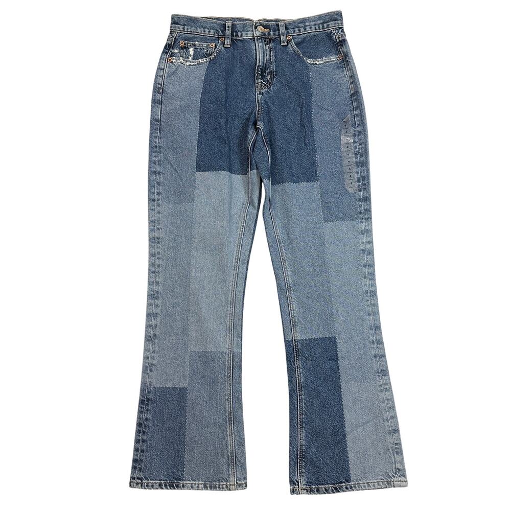 American Eagle Jeans WMNS 4S Blue Crop Bootcut Med Wash Mid Rise Patchwork Pants
